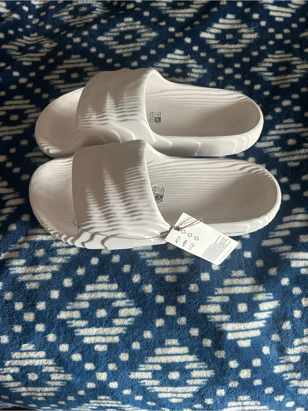 adidas White Ribbed Slide Sandals - Women's Slip-On